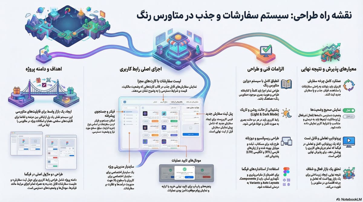 طراحی رابط کاربری سفارشات و جذب سفارشات توسط دارندگان سطح در متاورس رنگ